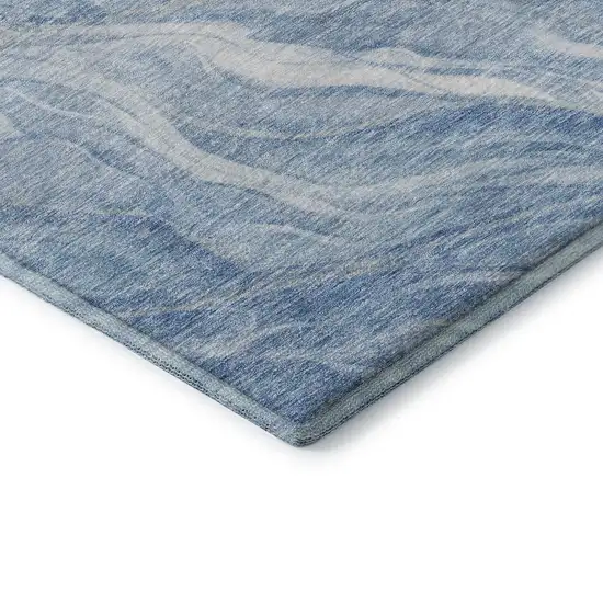 8' Blue And Ivory Abstract Washable Round Rug With UV Protection Photo 6