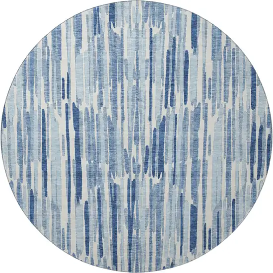 8' Blue And Ivory Abstract Washable Round Rug With UV Protection Photo 4