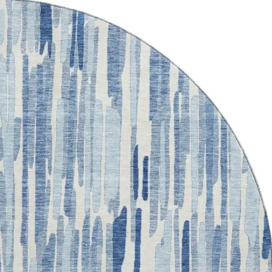 8' Blue And Ivory Abstract Washable Round Rug With UV Protection Photo 3