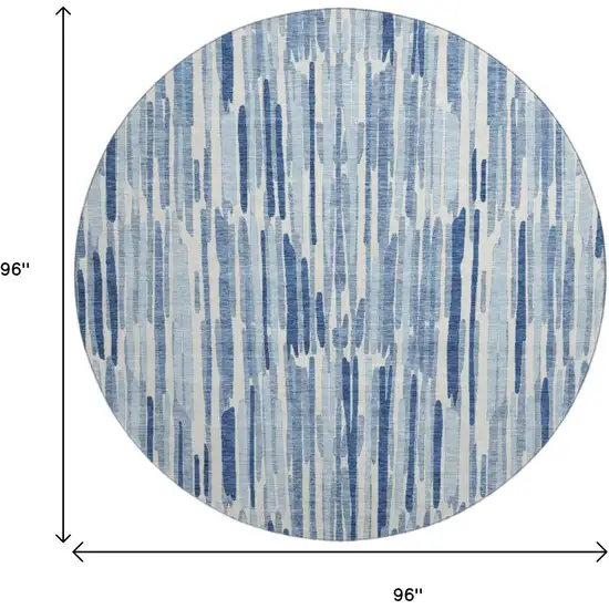 8' Blue And Ivory Abstract Washable Round Rug With UV Protection Photo 3