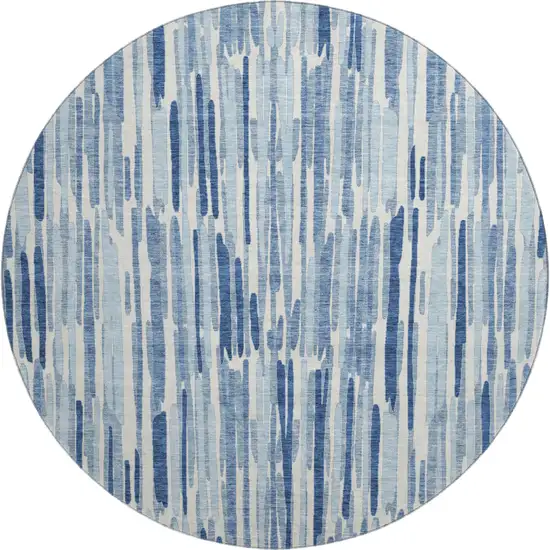 8' Blue And Ivory Abstract Washable Round Rug With UV Protection Photo 1