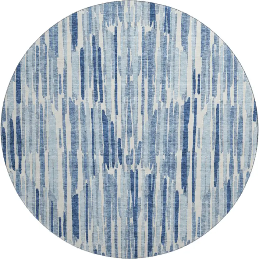 8' Blue And Ivory Abstract Washable Round Rug With UV Protection Photo 1