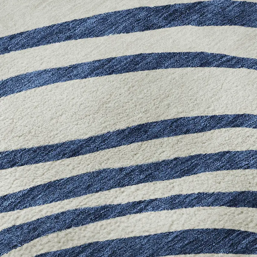 8' Blue And Ivory Abstract Washable Round Rug With UV Protection Photo 9