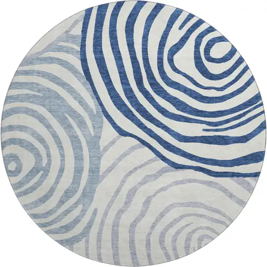 8' Blue And Ivory Abstract Washable Round Rug With UV Protection Photo 1