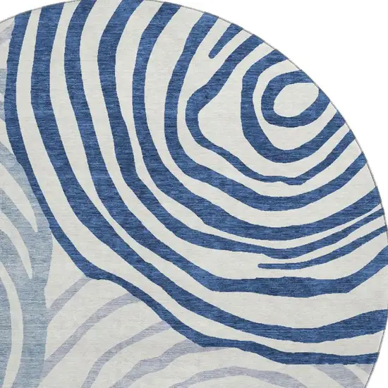 8' Blue And Ivory Abstract Washable Round Rug With UV Protection Photo 3