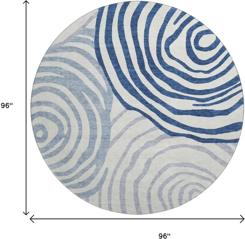 8' Blue And Ivory Abstract Washable Round Rug With UV Protection Photo 3