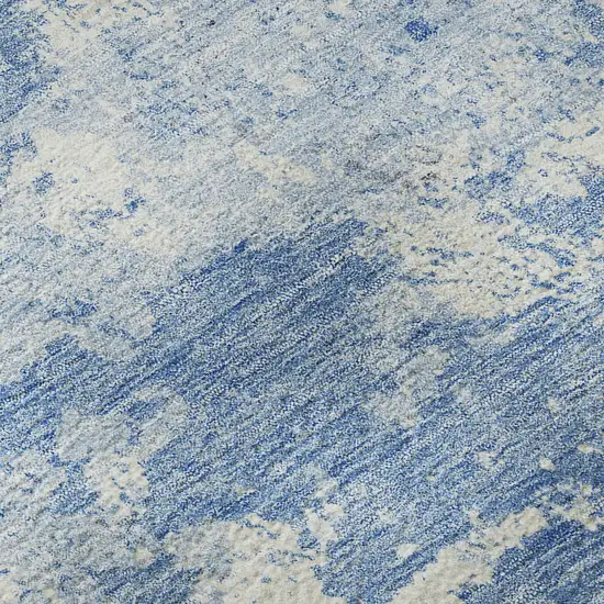 8' Blue And Ivory Abstract Washable Round Rug With UV Protection Photo 9