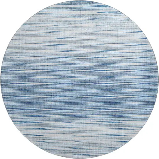 8' Blue And Ivory Abstract Washable Round Rug With UV Protection Photo 1