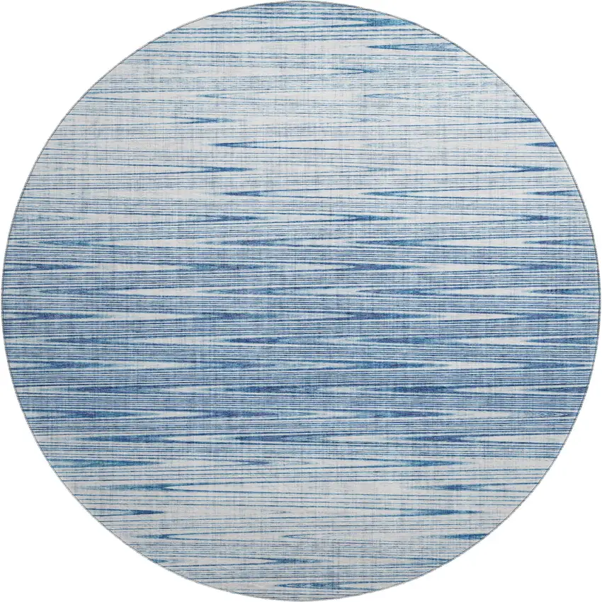 8' Blue And Ivory Abstract Washable Round Rug With UV Protection Photo 1