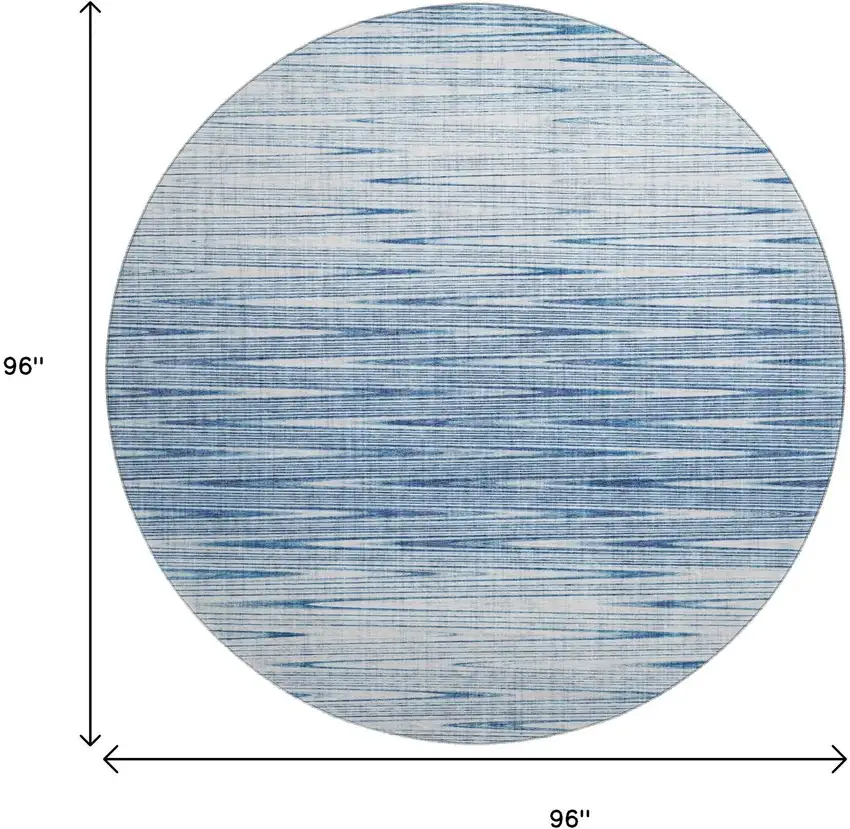 8' Blue And Ivory Abstract Washable Round Rug With UV Protection Photo 3