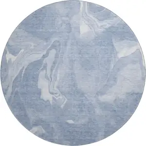 Photo of 8' Blue And Ivory Abstract Washable Round Rug With UV Protection