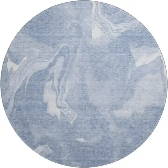8' Blue And Ivory Abstract Washable Round Rug With UV Protection Photo 1