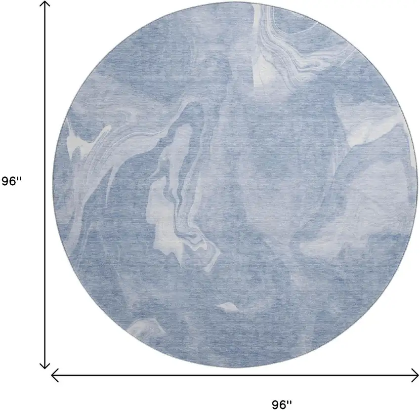 8' Blue And Ivory Abstract Washable Round Rug With UV Protection Photo 3