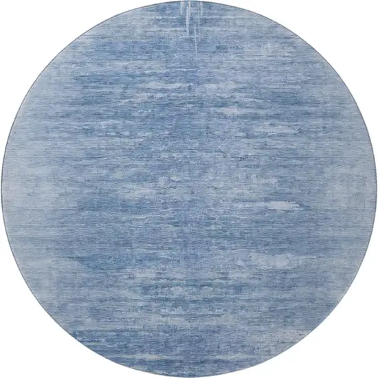 8' Blue And Ivory Abstract Washable Round Rug With UV Protection Photo 4