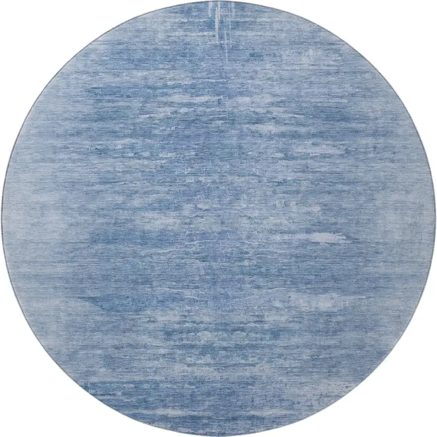 8' Blue And Ivory Abstract Washable Round Rug With UV Protection Photo 4