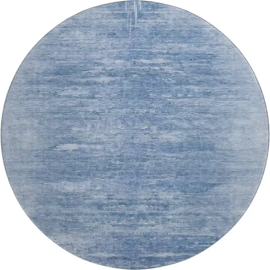 8' Blue And Ivory Abstract Washable Round Rug With UV Protection Photo 1