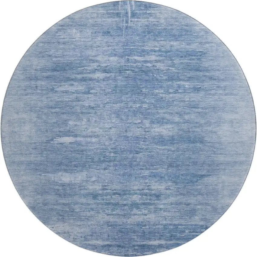 8' Blue And Ivory Abstract Washable Round Rug With UV Protection Photo 1