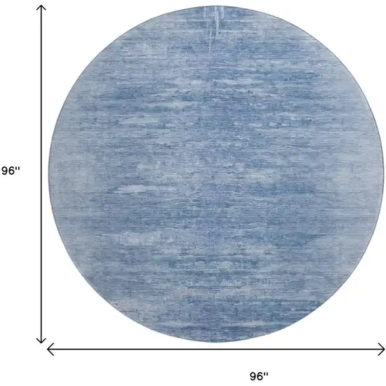 8' Blue And Ivory Abstract Washable Round Rug With UV Protection Photo 3