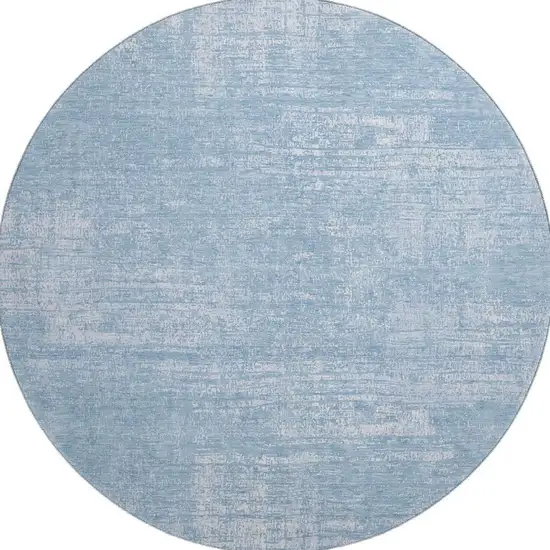 8' Blue And Ivory Abstract Washable Round Rug With UV Protection Photo 4