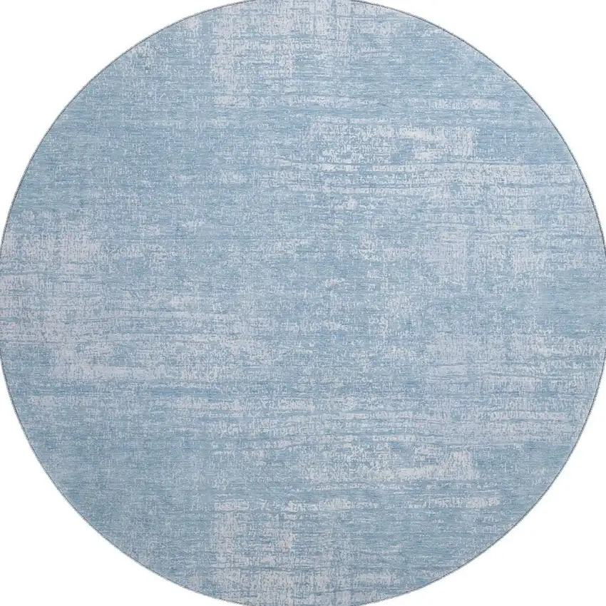 8' Blue And Ivory Abstract Washable Round Rug With UV Protection Photo 4