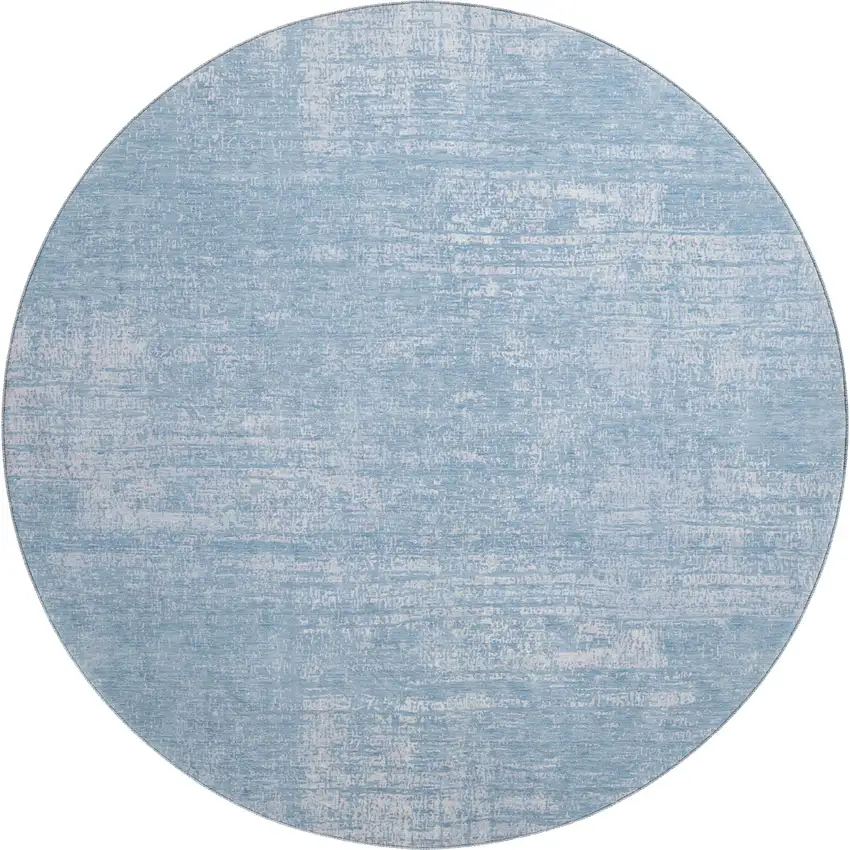 8' Blue And Ivory Abstract Washable Round Rug With UV Protection Photo 1
