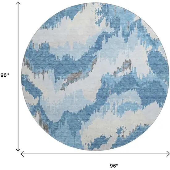 8' Blue And Ivory Abstract Washable Round Rug With UV Protection Photo 3