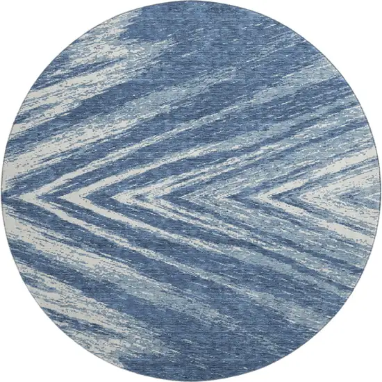 8' Blue And Ivory Abstract Washable Round Rug With UV Protection Photo 1