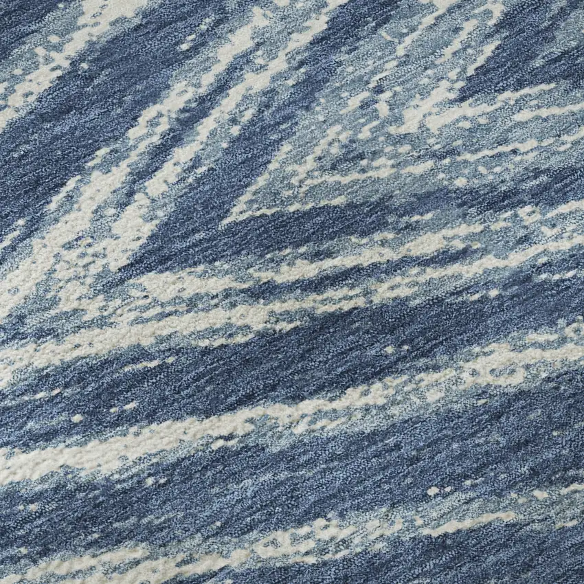 8' Blue And Ivory Abstract Washable Round Rug With UV Protection Photo 9