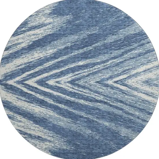 8' Blue And Ivory Abstract Washable Round Rug With UV Protection Photo 3