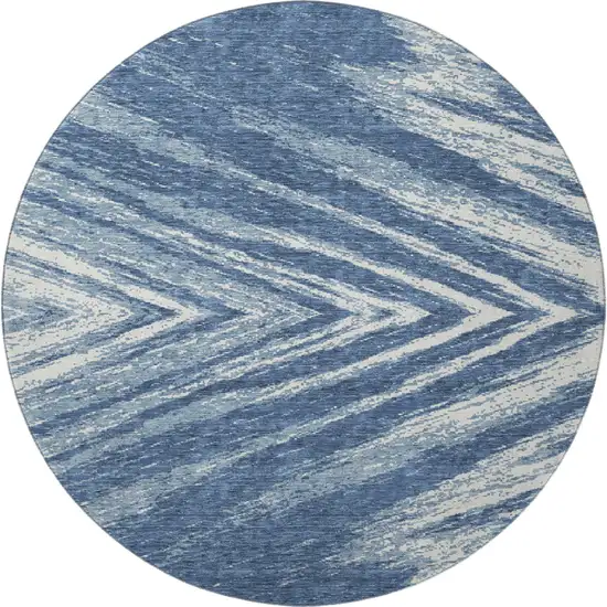8' Blue And Ivory Abstract Washable Round Rug With UV Protection Photo 4
