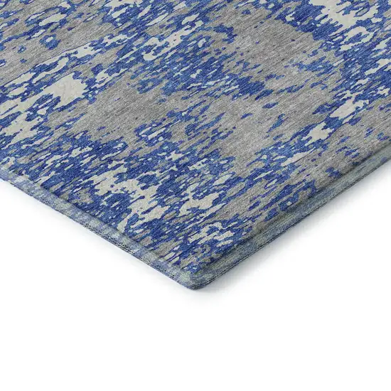 8' Blue And Ivory Abstract Washable Round Rug With UV Protection Photo 6