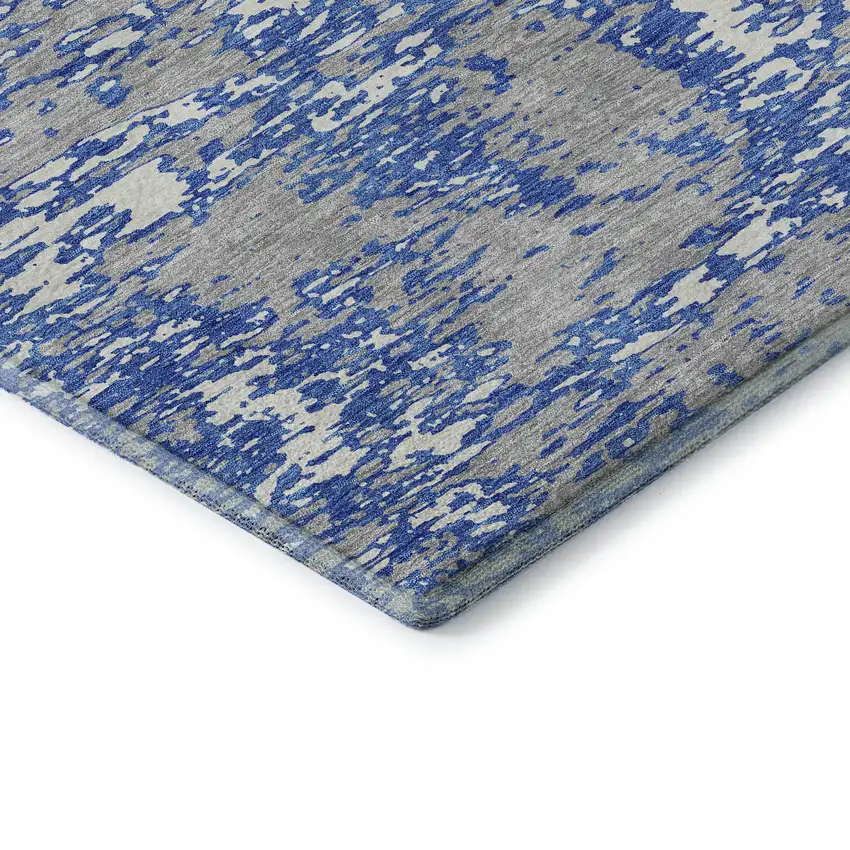 8' Blue And Ivory Abstract Washable Round Rug With UV Protection Photo 6