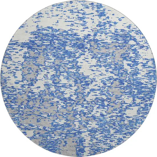8' Blue And Ivory Abstract Washable Round Rug With UV Protection Photo 1