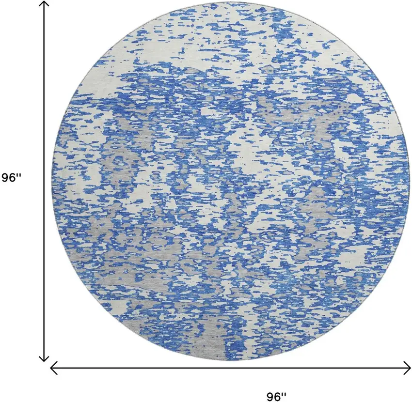 8' Blue And Ivory Abstract Washable Round Rug With UV Protection Photo 9
