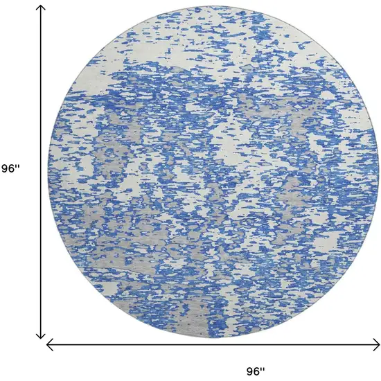 8' Blue And Ivory Abstract Washable Round Rug With UV Protection Photo 9