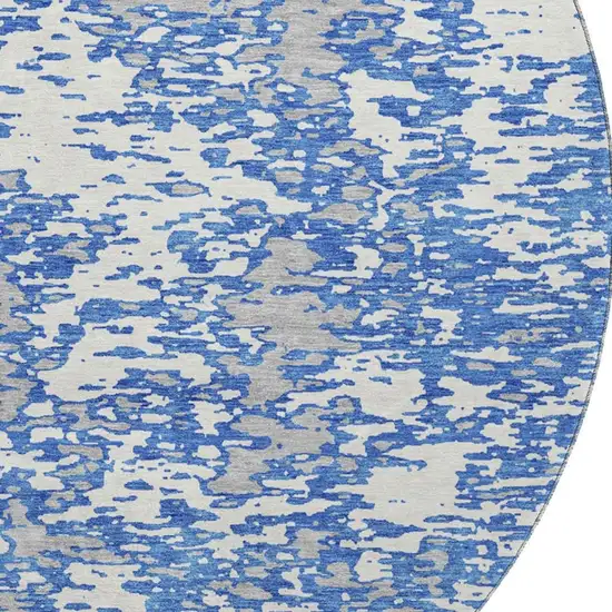 8' Blue And Ivory Abstract Washable Round Rug With UV Protection Photo 3