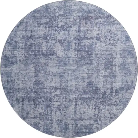 8' Blue And Ivory Abstract Washable Round Rug With UV Protection Photo 1