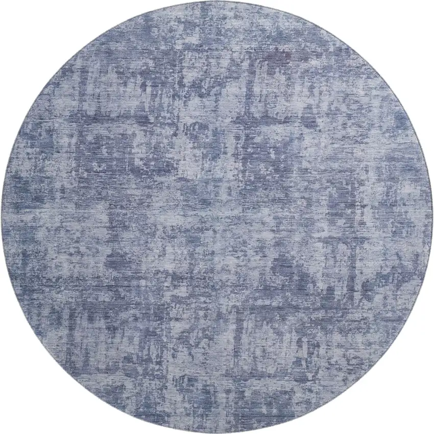 8' Blue And Ivory Abstract Washable Round Rug With UV Protection Photo 1