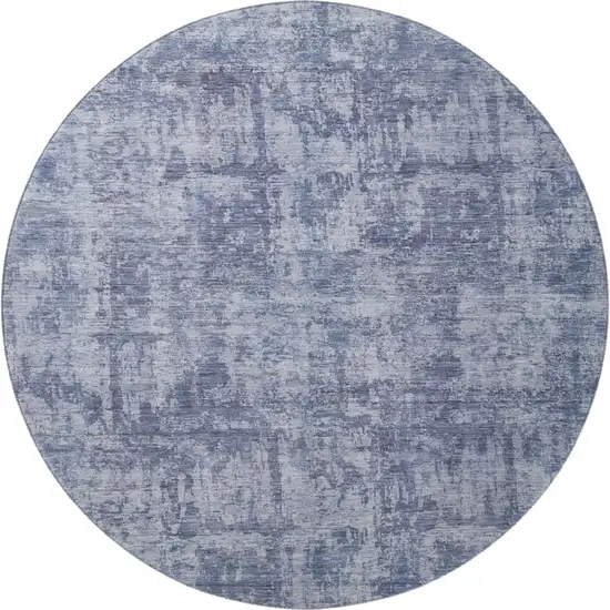 8' Blue And Ivory Abstract Washable Round Rug With UV Protection Photo 2