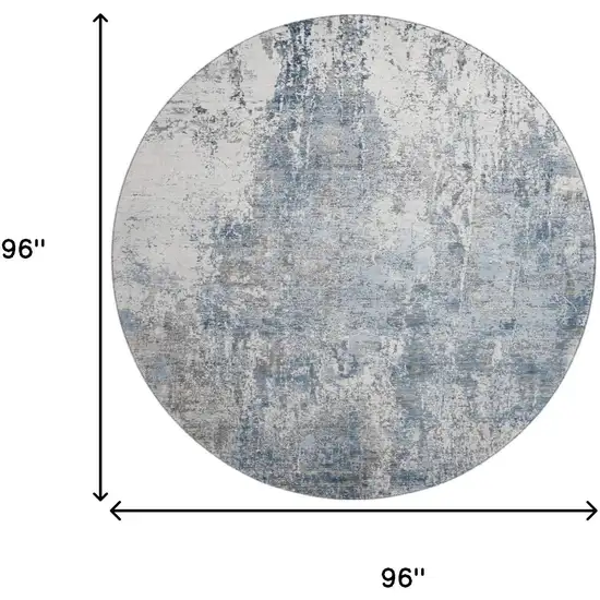 8' Blue And Ivory Abstract Washable Round Rug With UV Protection Photo 9