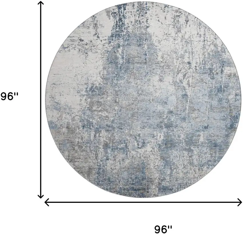 8' Blue And Ivory Abstract Washable Round Rug With UV Protection Photo 9