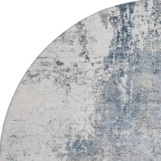 8' Blue And Ivory Abstract Washable Round Rug With UV Protection Photo 3