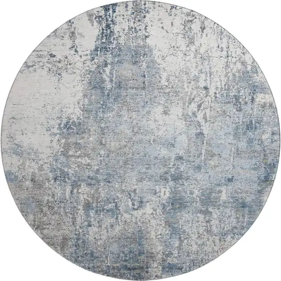 8' Blue And Ivory Abstract Washable Round Rug With UV Protection Photo 1