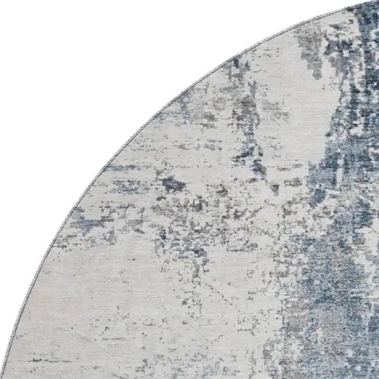 8' Blue And Ivory Abstract Washable Round Rug With UV Protection Photo 2