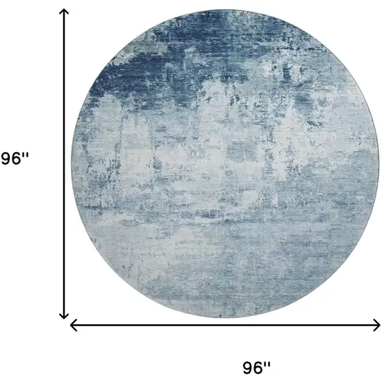 8' Blue And Ivory Abstract Washable Round Rug With UV Protection Photo 9