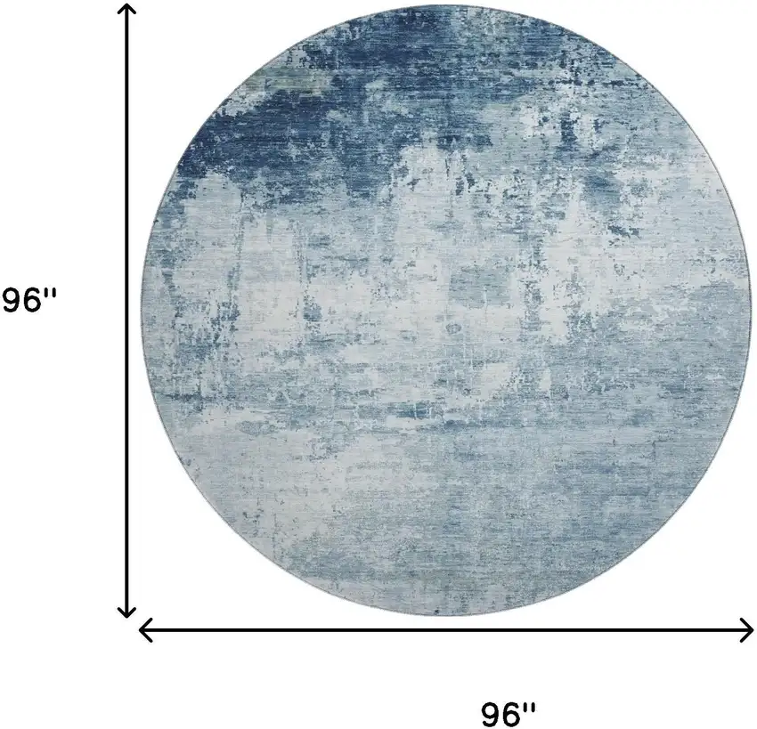 8' Blue And Ivory Abstract Washable Round Rug With UV Protection Photo 9