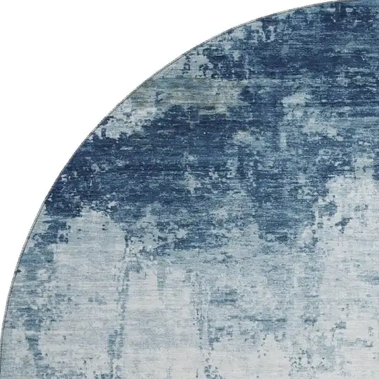 8' Blue And Ivory Abstract Washable Round Rug With UV Protection Photo 3