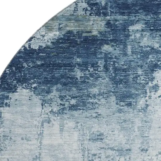 8' Blue And Ivory Abstract Washable Round Rug With UV Protection Photo 2