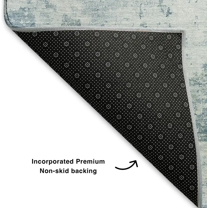 8' Blue And Ivory Abstract Washable Round Rug With UV Protection Photo 5