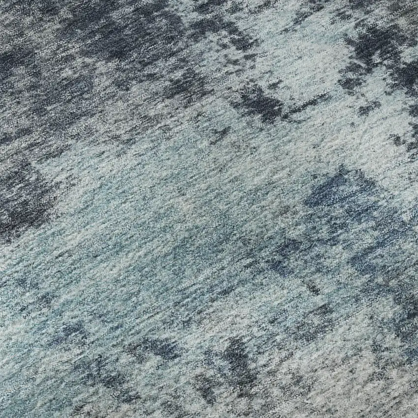 8' Blue And Ivory Abstract Washable Round Rug With UV Protection Photo 7